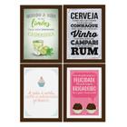 Quadros Cozinha Drinks e Desserts Moldura Marrom 33x43cm 4un