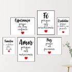 Quadros Decoração Sala Família Amor Gratidão Fé Kit 6 Peças