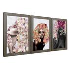 Quadros Decorativos 20x30 Mulheres Rosto Flores Rosas Kit 3