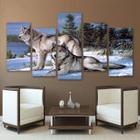 Quadros Decorativos 5 Peças Lobos Na Neve Montanhas Natureza