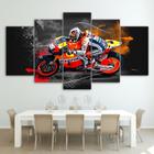 Quadros Decorativos 5 Peças Motos Gp Manobras Fumaça Fogo