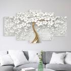 Quadros Decorativos Árvore Cerejeira Branca Dourado Mosaico 5 Peças Sala Quarto