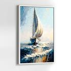 Quadros Decorativos com com Moldura Pintura Barco Céu Azul Vertical Arte Vertical para Sala Quarto Decoração