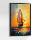 Quadros Decorativos com com Moldura Pintura Barco Por do Sol Vertical Vertical para Sala Quarto Decoração