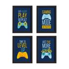 Quadros Decorativos Gamer Geek Kit 4un Mold Preta 33x43cm