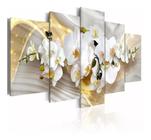 Quadros Decorativos Orquídea Branca Dourada 5 Pçs