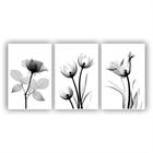 Quadros Decorativos quarto Floral Flores em Tons de Cinza Preto e Branco 80x60