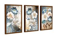 Quadros Decorativos Quarto Sala Conjunto Floral Tons Azuis