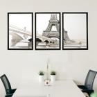 Quadros Decorativos Sala Paris Drawing Paisagem Abstrato Kit 3 Peças 43x63cm Com Moldura