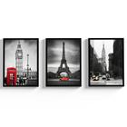 Quadros Decorativos Torre Eiffel Moldura e Vidro Grande Para Sala Londres Nova York