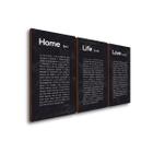 Quadros Decorativos Trio Home Life Love + Texto Para Sala