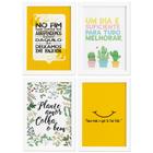 Quadros Frases Vida Feliz Moldura Branca 33x43cm 4un