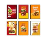 Quadros Hamburguer Lanchonete Decoração Frases Kit 6 Peças