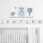 Quadros infantil e Faixa Decorativa Elefante Azul e Balão Menino Bebê