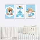 Quadros infantil Urso Príncipe Azul Claro Kit 3 20x30cm Decorativo Poster Painel Quarto Criança Lindo Para Decorar