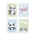 Quadros Infantis Animais Panda Moldura Branca 22x32cm Kit4un