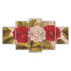 Quadros Mosaico Floral Flores Rosas Brancas/Vermelhas 115X60