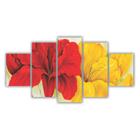 Quadros Mosaico Floral Flores Vermelhas E Amarelas 2 115X60