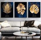 Quadros Para Sala 5 Peças Golden Folhas Luxo"