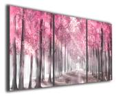 Quadros Para Sala 5 Peças Paisagem Natureza Floresta Cerejeira Rosa"