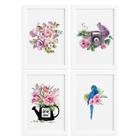 Quadros para Sala Flores Aquarela Moldura Branca 33x43cm 4un