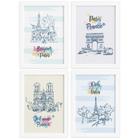 Quadros Paris Ilustrada Sala Moldura Branca 33x43cm Kit 4un