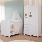 Quarto Bebê Completo Berço Americano Ben 3 em 1 Guarda Roupas 3 Portas 3 Gavetas Bolinha 100% MDF