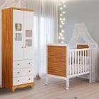 Quarto Bebê Completo Berço Americano Cloe 2 em 1 Guarda Roupas 2 Portas 3 Gavetas Uli 100% MDF - PEROBA