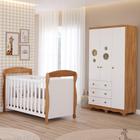 Quarto Bebê Completo Berço Americano Marquesa 3Em1 Guarda Roupa Bolinha 3 Portas 3 Gavetas 100% MDF - PEROBA