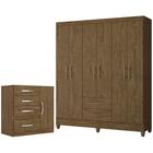 Quarto Casal com Guarda Roupa Panamá 6 Portas 2 Gavetas Cômoda Vênus 1 Porta 4 Gavetas Castanho Wood Moval