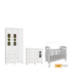 Quarto Completo Bebê tedy berço Junior Moveis Peroba 100% MDF Branco