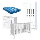 Quarto de Bebê 3 Portas Ariel Branco Brilho com Colchão Ortobom Carolina - Carolina Baby