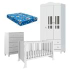 Quarto de Bebê 3 Portas e Gaveteiro Ariel Branco Brilho com Colchão Ortobom Carolina - Carolina Baby