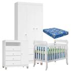 Quarto De Bebê 3 Portas Ternura Baby Com Berço Lila Branco Brilho Com Colchão - Incorplac - INCORPLAC MÓVEIS