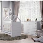 Quarto de Bebê Americano Berço Mini Cama e Cômoda 4 Gavetas - Branco - Henn