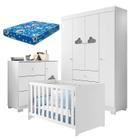 Quarto de Bebê Ane com Berço Americano Mali Branco Brilho com Colchão Ortobom Phoenix Baby