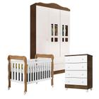 Quarto de Bebê Ariel 3 Portas com Gaveteiro e Berço Americano Lila Branco Acetinado Amadeirado - Carolina - Carolina Baby