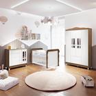 Quarto de Bebê Ariel Berço 3 em 1 Lara Guarda Roupa 4 Portas Cômoda Infantil Branco Amadeirado Carolina Baby