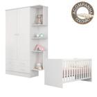 Quarto de Bebê Berço Colchão Nana e Guarda Roupa Doce Sonho Branco Qmovi Umaflex