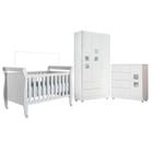 Quarto de Bebê Berço Mini Cama, Cômoda 1 Porta 4 Gavetas e Roupeiro 3 Portas 2 Gavetas Branco - Tigus Baby