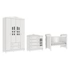 Quarto de Bebê Berço Mini Cama Provençal Lisa Guarda Roupa 4 Portas Cômoda com Porta Fraldario Infantil Branco Carolina Baby