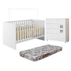 Quarto de Bebê com Berço com Colchão Life 100% Mdf e Cômoda de Bebê 100% Mdf 1 Porta 4 Gavetas Life Branco