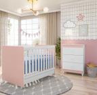 Quarto de Bebe com Berço e Cômoda Rose Branco Com Colchão New Diamante - Peternella