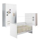 Quarto de Bebê com Berço Life, Cômoda 1 Porta 4 Gavetas Life e Guarda Roupa 4 Portas 2 Gavetas Fly Branco - Tigus Baby