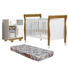 Quarto de Bebê com Berço Mini Cama com Colchão Slim e Cômoda 100% Mdf 1 Porta 3 Prateleiras Flocos