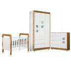 Quarto de Bebê com Berço Mini Cama, Cômoda 1 Porta 4 Gavetas e Roupeiro 100% Mdf 3 Portas 2 Gavetas