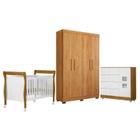 Quarto de Bebê com Berço Mini Cama, Cômoda 1 Porta 4 Gavetas e Roupeiro 4 Portas 3 Gavetas 100% Mdf