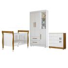 Quarto de Bebê com Berço Mini Cama, Cômoda 1 Porta 4 Gavetas e Roupeiro Flocos 3 Portas 2 Gavetas