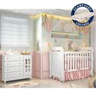 Quarto de Bebê com Colchão Berço Mini Cama Provençal Lisa Cômoda com Porta Fraldário Infantil Branco Carolina Baby