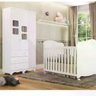 Quarto de Bebê com Guarda Roupa 1 Porta com Janela e Berço 100% MDF Uli Móveis Peroba Branco Brilho